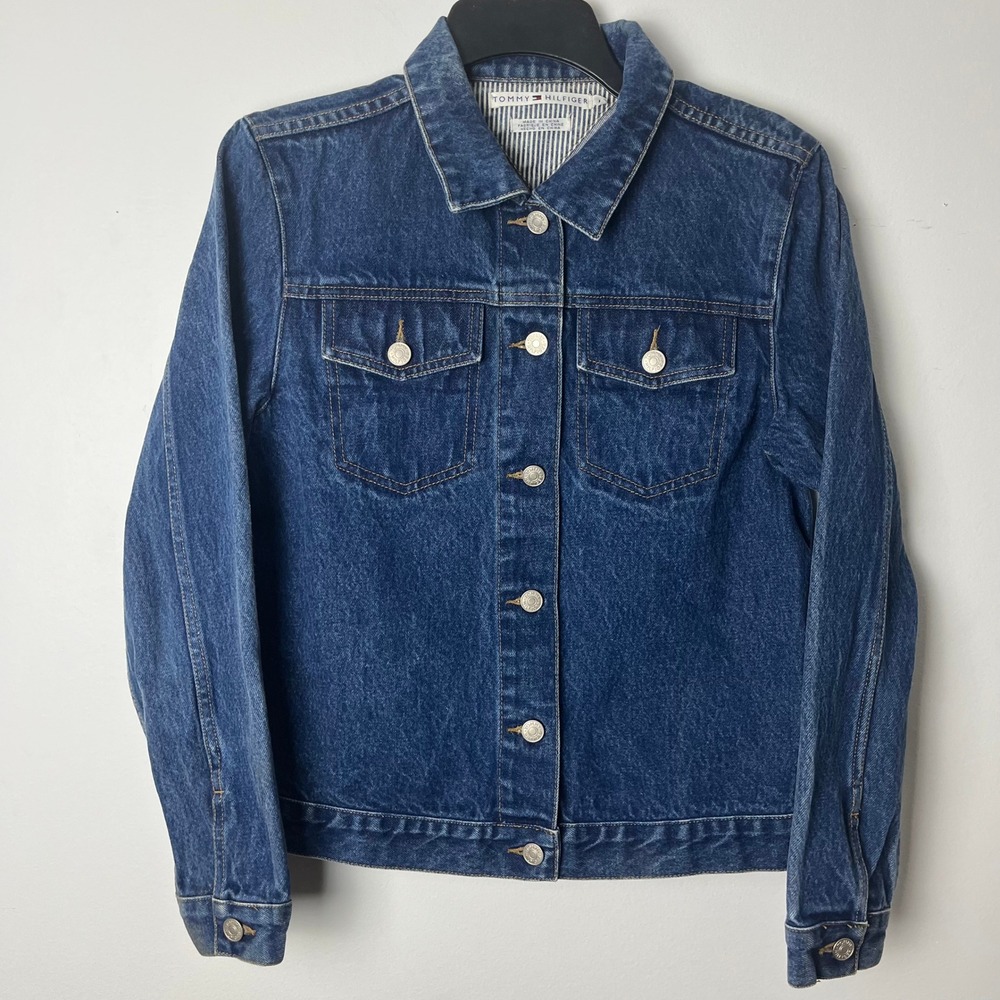 vintage Tommy Hilfiger Denim Jacket Womens m Blue Button Up Trucker Outdoor